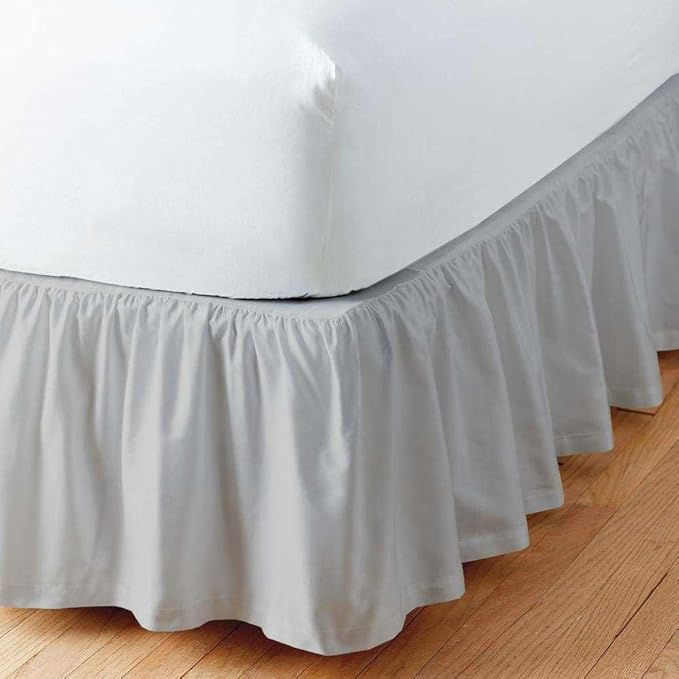 Light Grey Solid Ruffled Bed Skirt Twin-18 Inch Drop Split Corner, Microfiber Bedskirt with Platform Three Sided Coverage