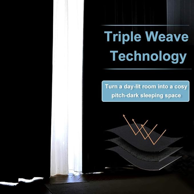 RYB HOME 60 inch Wide Black Blackout Room Divider Curtain - Image 5