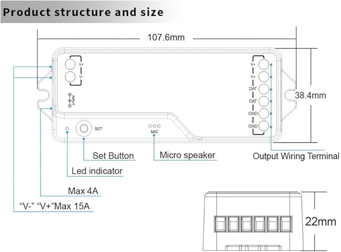 LOAMLIN DR03W RGB SPI SMD COB 3PIN Addressable LED Strip 2.4GHz Tuya WiFi Controller, Support Alexa Google Home Smartphone APP Control Compatible with WR01RF RC03RFB RC04RFB RC05RFB RGB Remote