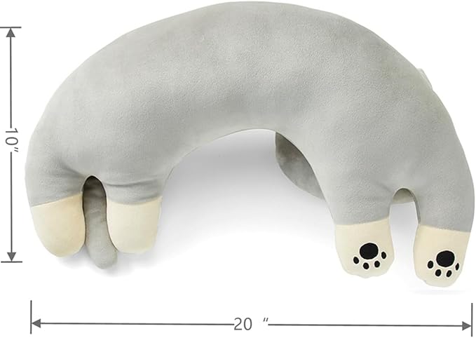 U-Shaped Cat Plush Pillow, Cute Plushies, 20" - Ultrasoft Cat Stuffed Animal, Birtday Gift (Grey)