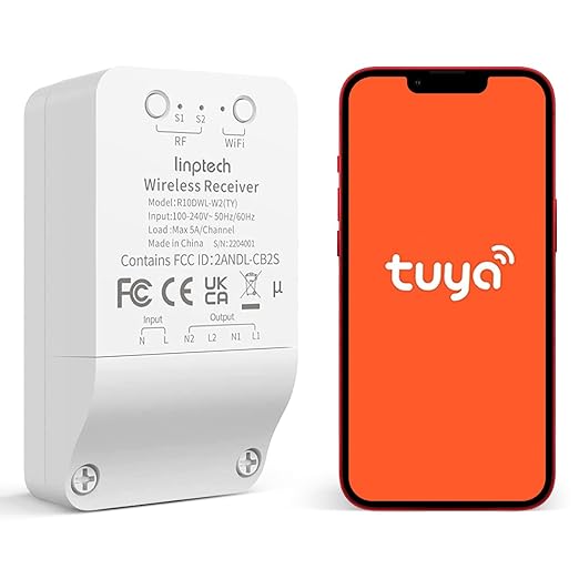 Smart Wi-Fi Light Switch, 2 Channels Linptech Wireless Relay Switch Tuya App Remote Control Voice Control Home Automation Timer Compatible with Alexa for LED Ceiling Pull Chain Light