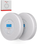 KIMROG 10-Year Sealed Battery 2-in-1 Smoke & Carbon Monoxide Detector Alarm | Home/Garage Combo CO & Smoke Alarm Detector with Backlit LCD Display & V-0 Flame-Retardant Housing(2-Pack)