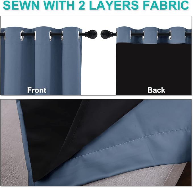 NICETOWN 100% Blackout Window Curtain Panels, Stone Blue, 2 Pieces, Heat and - Image 5