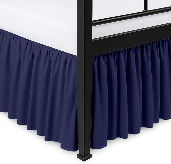 Ruffled Bed Skirt Split Corners with Platform, Tailored Fit Hotel Quality Wrinkle Free Ultra-Soft Microfiber Dust Ruffle, Upto 16 Inch Drop, King, Navy Blue