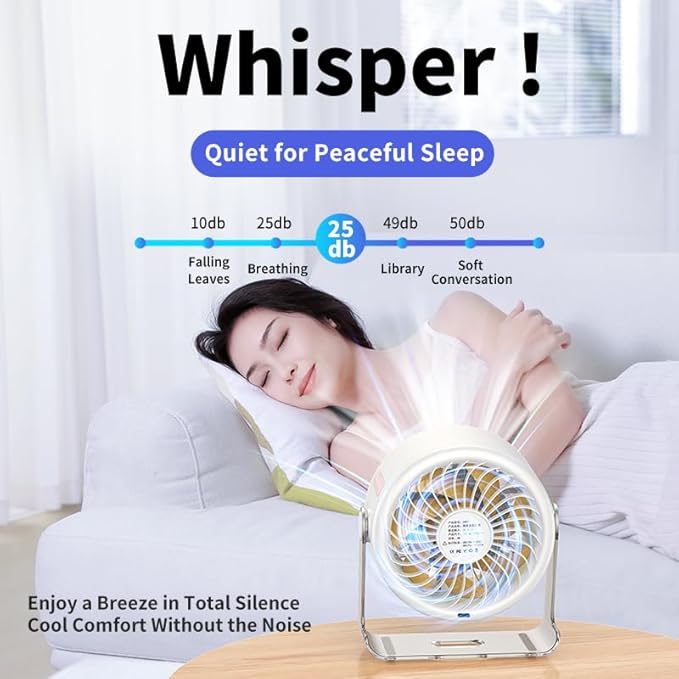Coolhill USB Desk Fan for Bedroom: 100 Speeds Digital Display Quiet Table Fan with Turbo Airflow, 120° Rotating Small Rechargeable Battery Desktop Fans for Bedroom Home Office (Yellow)
