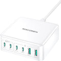 270W USB C Charger Block, Rocoren 6 Port Multi USB-C Charging Station,100W PD Fast USBC Gan Charger Station Hub Dock for Multiple Devices, Laptop Type C for MacBook/iPhone 17/iPad/Galaxy S25 (White)