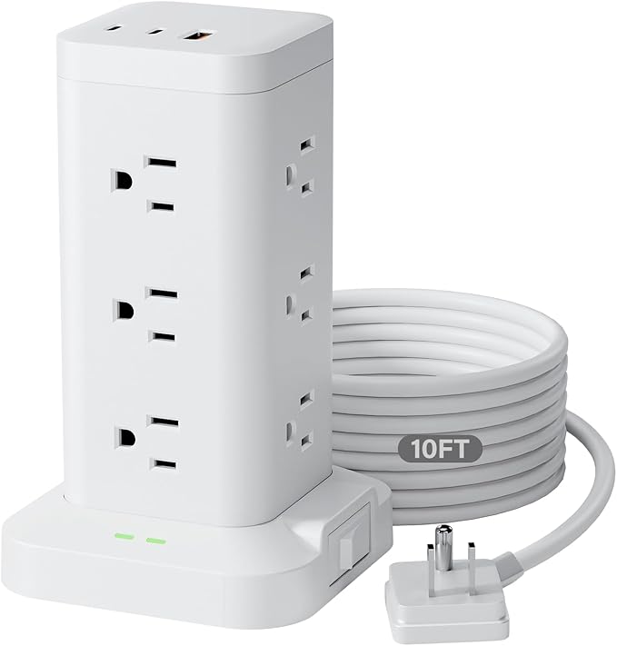 Power Strip Tower with Surge Protector 1800J, Fast Charging Tower PD20W USB-C by Tagzilo