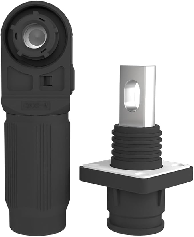 1 Set Battery Energy Storage Connector, Quick Plug Terminal High Current Connectors Copper Plate Wiring Adapter Right Angle Plug and Socket IP67 Waterproof Power Connector 120A 25mm² (120A, Black)