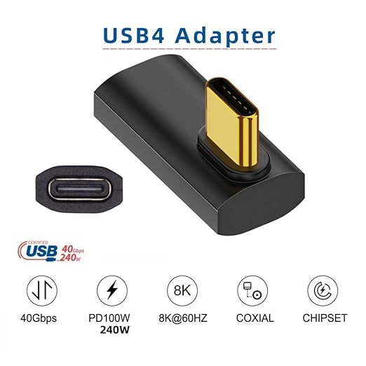 chenyang USB C Connector USB4 Type C 240W Power 40Gbps Data 8K Video Extension Connector Adapter Low Profile Right Angled