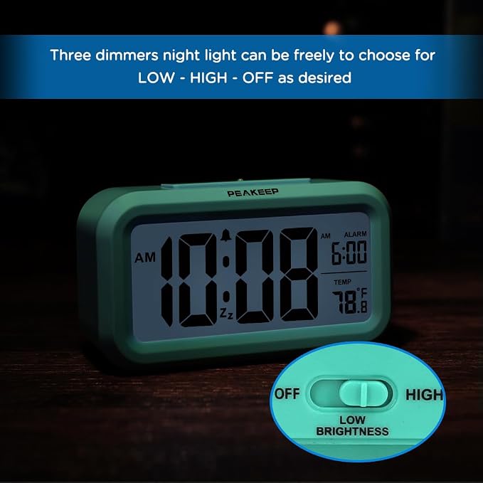 Peakeep Night Light Digital Alarm Clock Battery Operated Indoor Temperature | - Image 6