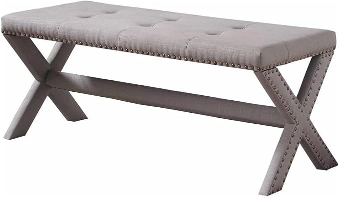 Accent, Linen Blend Entryway, Nailhead Trim, Tufted Upholstered Side - Image 5