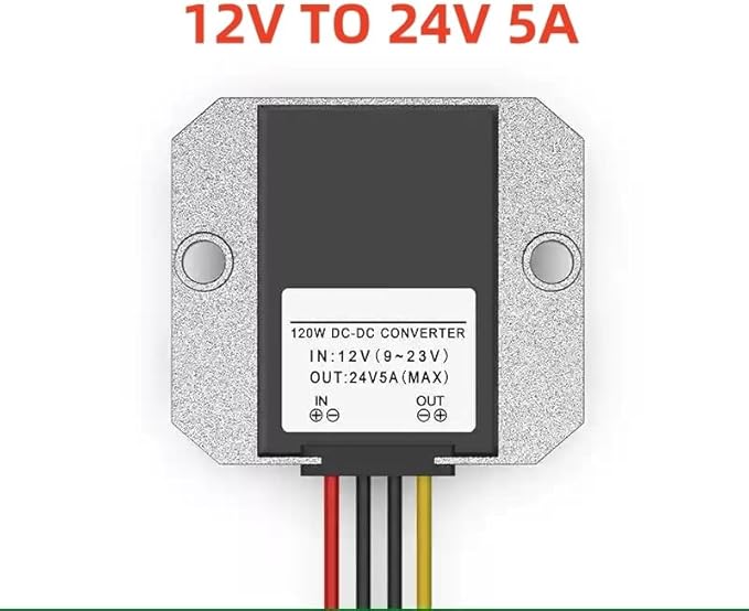 120W 5A DC-DC Boost Converter,12V to 24V Step-Up Voltage Regulator with Waterproof & Short Circuit Protection for Trucks, Golf Carts