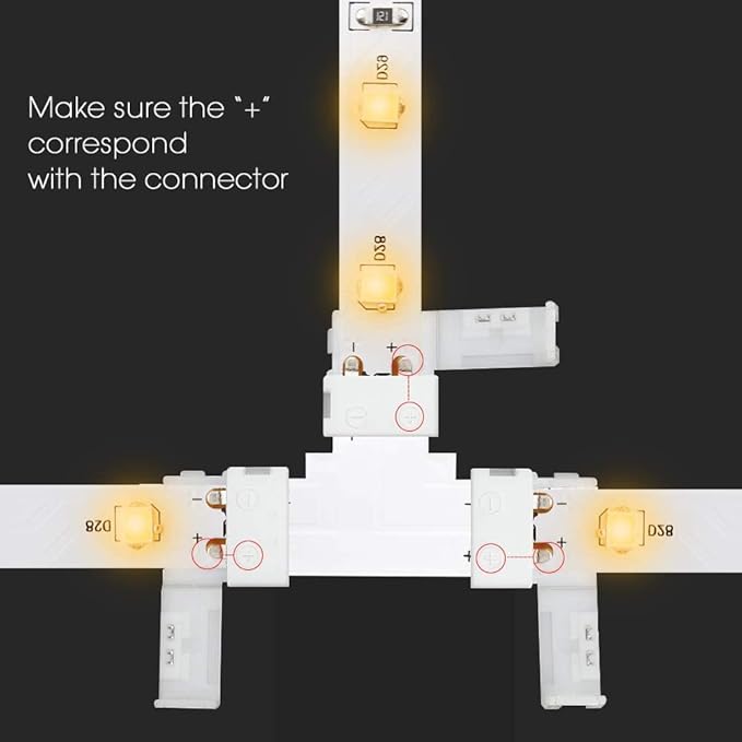 LightingWill 2 Pin LED Strip Light Connector Kit, 8mm Solderless Adapter Connectors, LED Strip Accessories Set for 8mm Wide 3528 2835 Single Color Flex LED Strips, 24 Pack