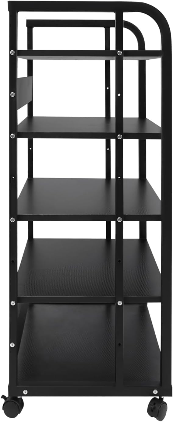 5-Tier AV Media Stand with Universal Wheels, Center Stereo Components Storage Stand, DVD/CD Holder with Adjustable Hole Spacing Movable Audio Media Stand for Living Room, Game Room (5 Tiers)