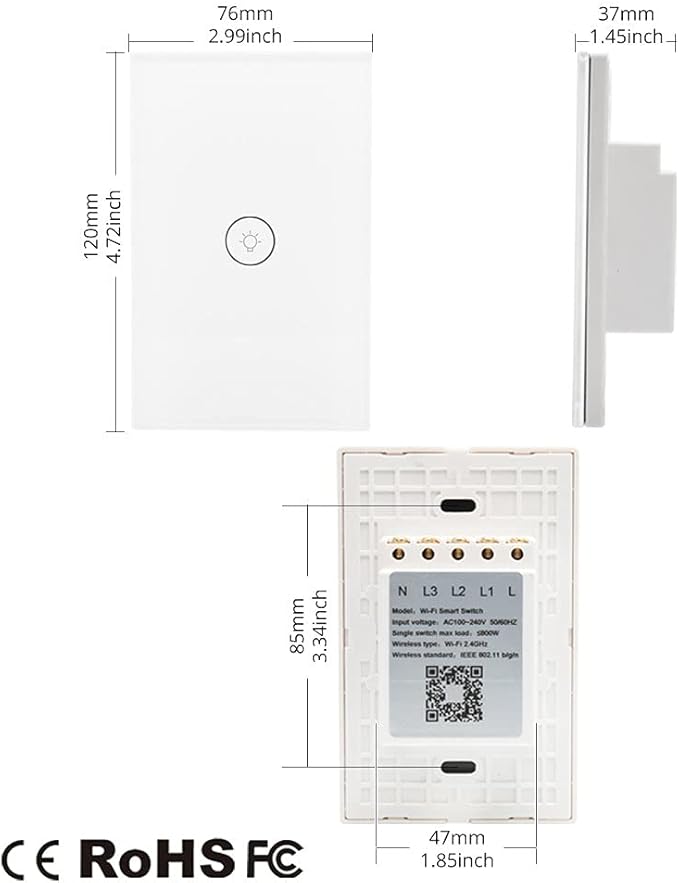 WiFi Smart Wall Light Switch Glass Touch Panel Wireless Remote Control by Mobile APP Anywhere Compatible with Alexa,Timing Function No Hub Required (Wall Switch 1 Gang).