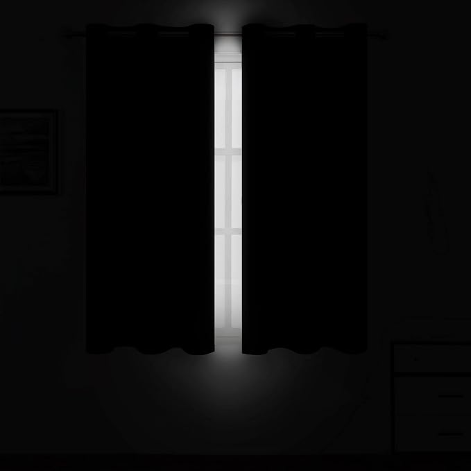Black Blackout Curtains 40 x 63 Inch Length/Set of 2 Curtain Panels/Thermal - Image 3