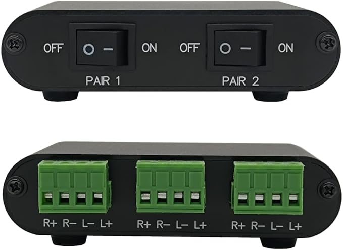 TENEALAY 2-Way Audio Stereo Speaker selector Switcher Box, Combiner Multi Zone A B Speaker Switch Distribution Controller Box - P21
