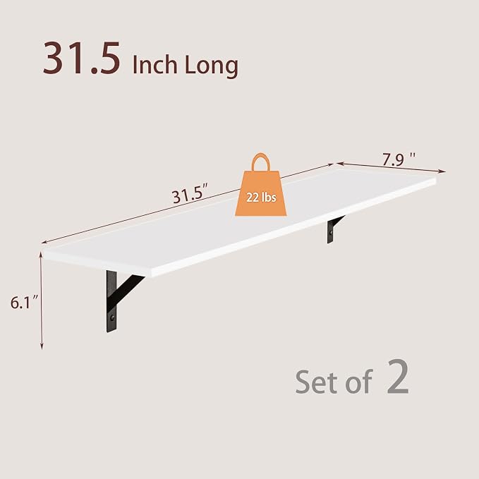 Long Wall Shelves, 31.5" Wall Mounted Shelves - Image 3