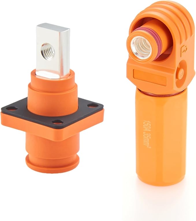 1 Set Battery Energy Storage Connector 150A 35mm² High Current HV Connectors Quick Plug Terminal Right Angle Plug and Socket IP67 Waterproof Power Adapter (Orange, 150A)