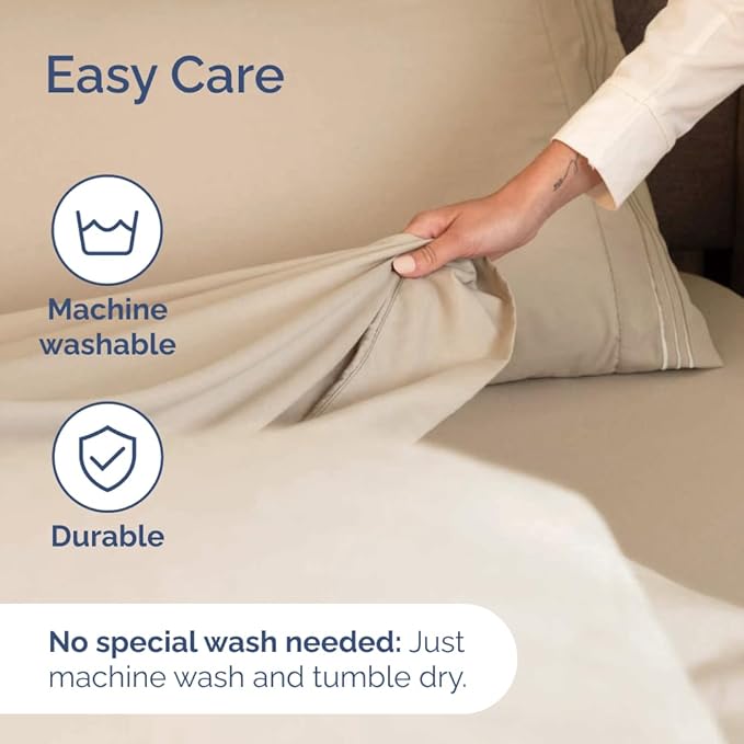 Split Head King Sheet Set – 4 Piece Flex Split Top King Sheets for Adjustable Beds - Fits 14” to 16" Mattress w/ Deep Pockets - Ultra-Soft, Breathable & Cooling - Luxury Bedding & Wrinkle Free - Cream