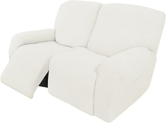 Easy-Going 6 Pieces Recliner Loveseat Stretch Sofa Slipcover Sofa Cover Furniture Protector Couch Soft with Elastic Bottom Kids, Spandex Jacquard Fabric Small Checks Cream