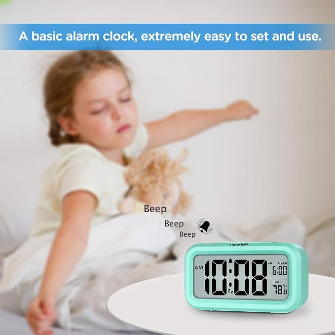 Peakeep Night Light Digital Alarm Clock Battery Operated Indoor Temperature | - Image 2