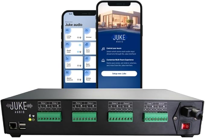 Juke-8: 8 Zone Multi-Room Amplifier | Built-in Music Streaming & Wireless App Control | Supports 8 Audio Sources Simultaneously | Whole Home Audio System | Airplay 2, Spotify Connect, Bluetooth