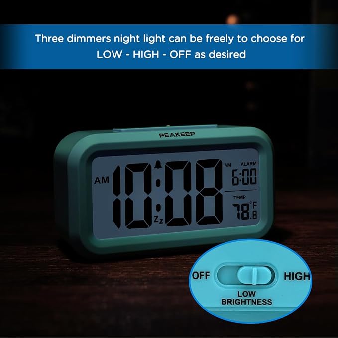 Peakeep Night Light Digital Alarm Clock Battery Operated Indoor Temperature | - Image 6