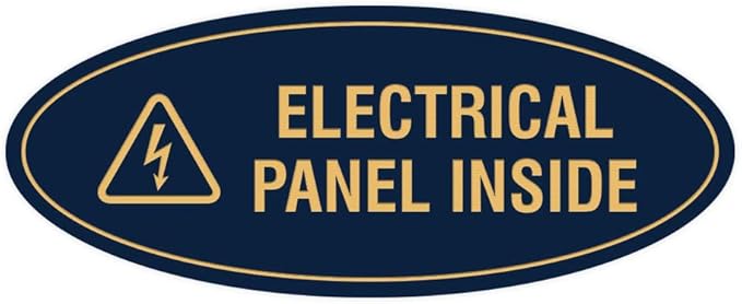 Signs ByLITA Oval Electrical Panel Inside Sign (Navy Blue/Gold) - Medium