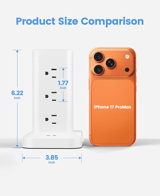 Power Strip Tower with Surge Protector 1800J, Fast Charging Tower PD20W USB-C - Image 2