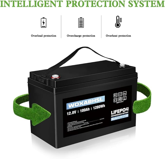 WOXABHSL 4 PCS 12V 100AH Lifepo4 Lithium Battery Up to 15000+ Deep Cycles, Buit in 100A BMS Perfect for Trolling Motors, Boat, Marine, Rv, Solar