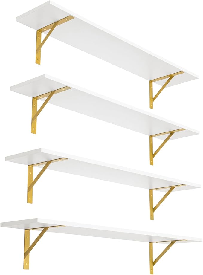 Long Wall Shelves, 39.4Inch Wooden Wall Mounted Shelves, Metal Brackets by DINZILVJ