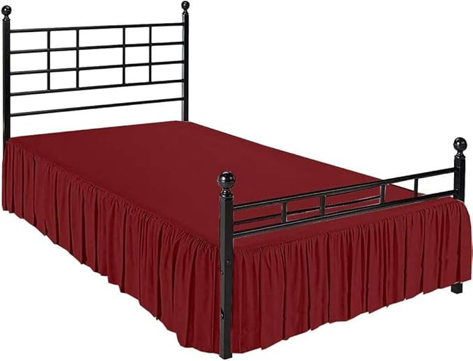 Burgundy Solid Ruffled Bed Skirt Cal-King-8 Inch Drop Split Corner, Microfiber Bedskirt with Platform Three Sided Coverage