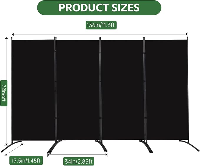4 Panel Folding Room Divider, Sturdy Frame Freestanding Wall Divider | - Image 5