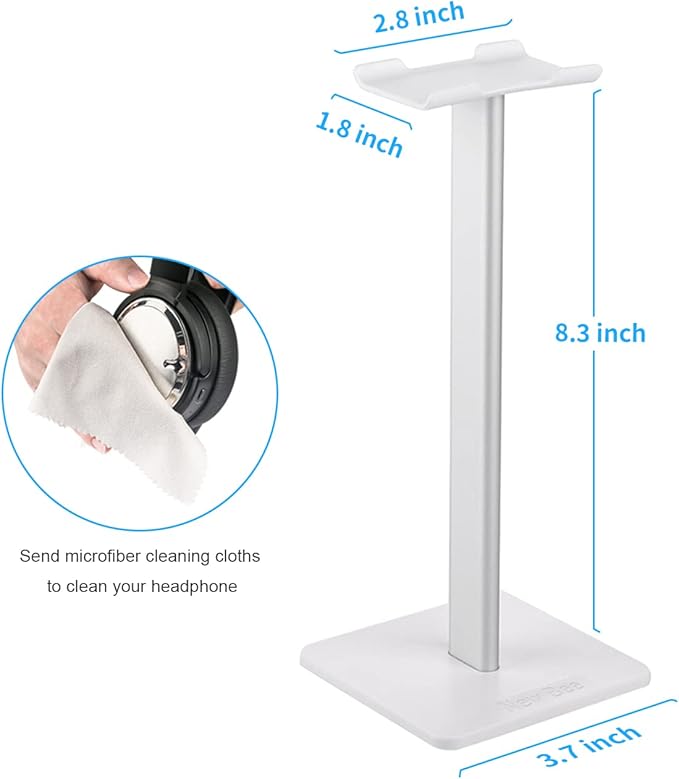 New bee Headphone Stand Headset Holder Earphone Stand with Aluminum Supporting Bar Flexible Headrest ABS Solid Base for All Headphones Size (White)