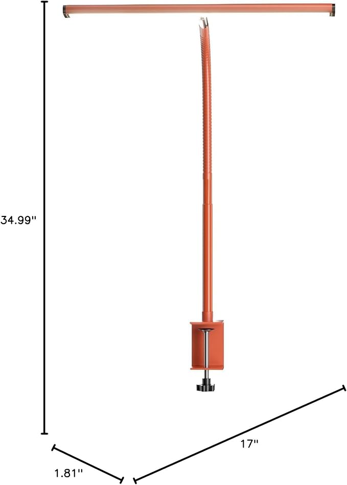 Airlonv LED Desk Lamp for Office Home, Eye-Caring Desk Light with Stepless Dimming Adjustable Flexible Gooseneck, 10W USB Adapter Desk Lamp with Clamp for Reading, Study, Workbench (Orange)