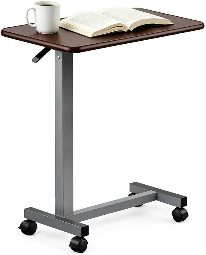 Adjustable Overbed Table with Wheels, Pneumatic Height Lift Rolling Bedside by Unknown
