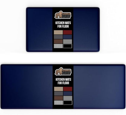 GORILLA GRIP 2 Pack Comfortable Cushioned Kitchen Mats for Floor, 17x24 + 17x48, Waterproof and Stain Resistant, 1/2 Inch Thick Soft Ergonomic Standing Desk Anti Fatigue Mat, Foam Supports Feet, Navy