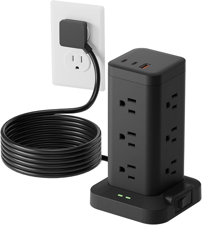 Power Strip Tower with Surge Protector 1800J, Fast Charging Tower PD20W USB-C by Tagzilo