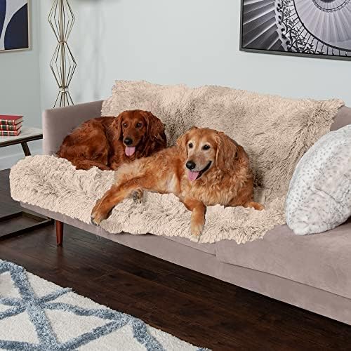 FurHaven Waterproof Throw Blanket For Dogs & Indoor Cats, Reversible Protective Pet Blanket, Extra Large, Long Faux Fur & Velvet, Taupe