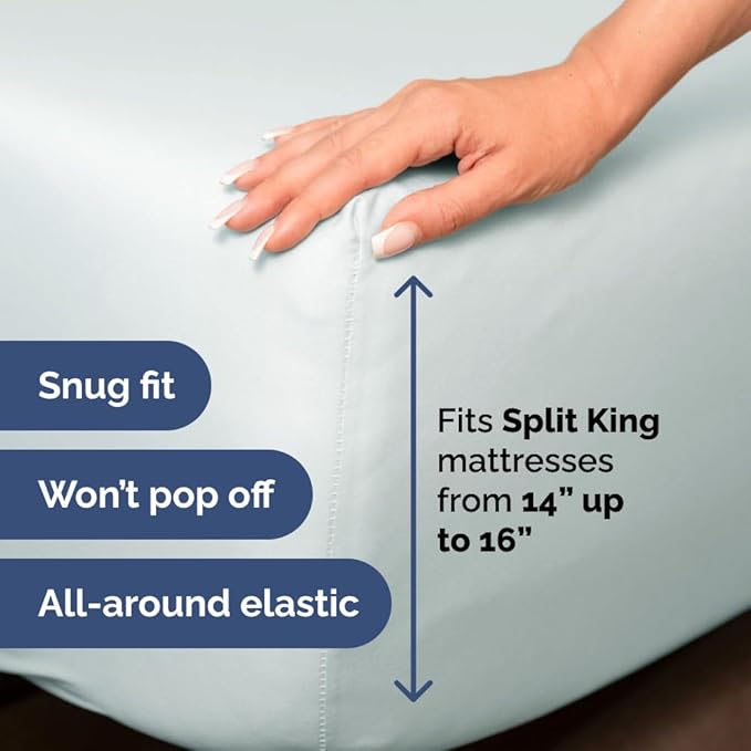 Split Head King Sheet Set – 4 Piece Flex Split Top King Sheets for Adjustable Beds - Fits 14” to 16" Mattress w/ Deep Pockets - Soft, Breathable & Cooling - Luxury Bedding and Wrinkle Free - Ice Blue