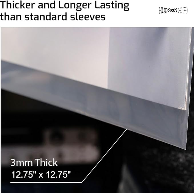 Hudson Hi-Fi Vinyl Record Outer Sleeves Covers - Premium Clear Vinyl Record Sleeve 100-Pack - Protect Your LP Albums from Scratches, Dirt & Dust - 3mm Thick No-Acid Exterior Disc Cover
