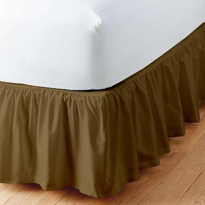 Taupe Solid Ruffled Bed Skirt Full-28 Inch Drop Split Corner, Microfiber Bedskirt with Platform Three Sided Coverage