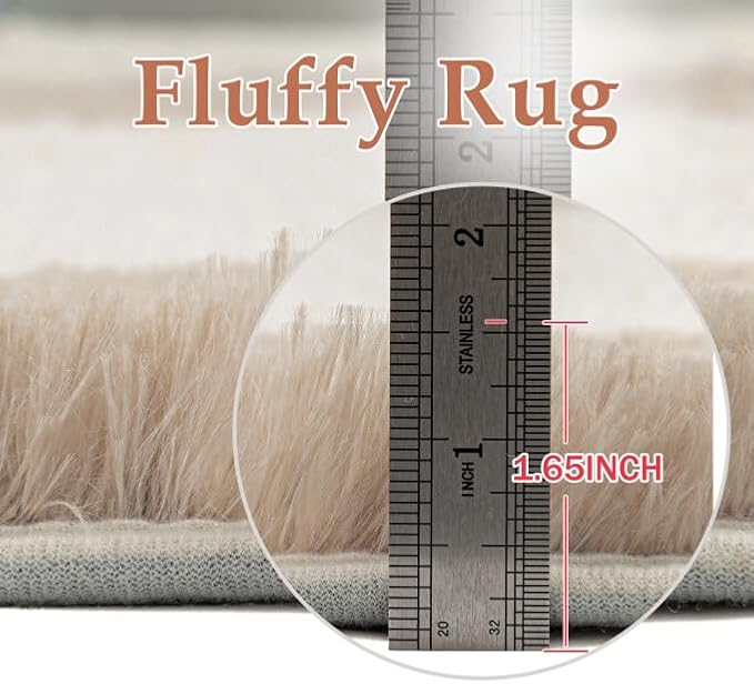 Beige 8x10 Area Rug for Living Room Soft Checkered Shag Carpet | Machine - Image 6