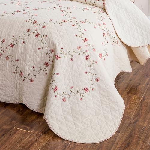 Quilt Set Floral Leaves 3D Embroidery Pattern 2 PCS Cotton Reversible Quilted - Image 5