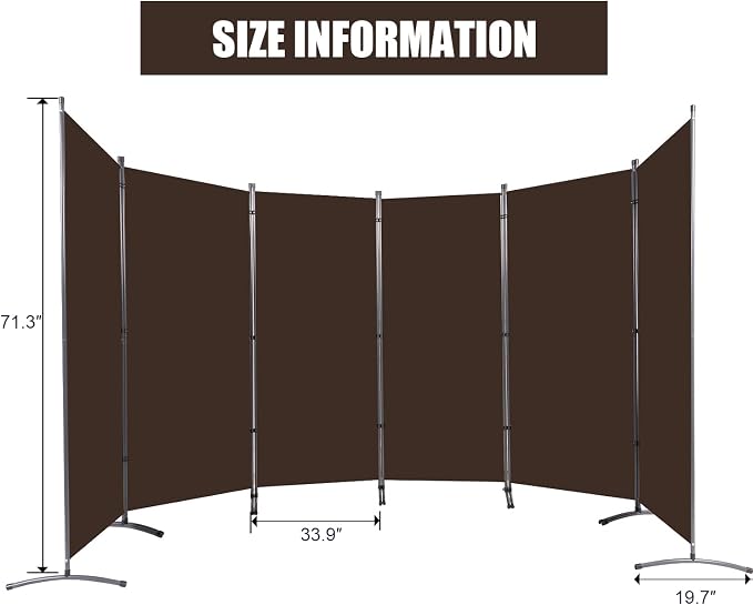 6 Panel Folding Room Divider, Sturdy Frame Freestanding Wall Divider | - Image 6