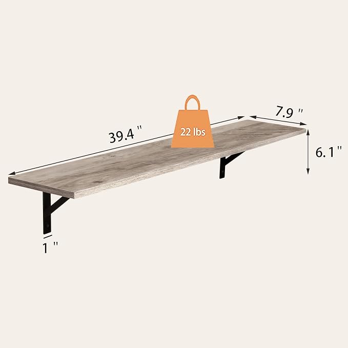 Long Wall Shelves, 39.4 Inch Wall Mounted Shelves - Image 3