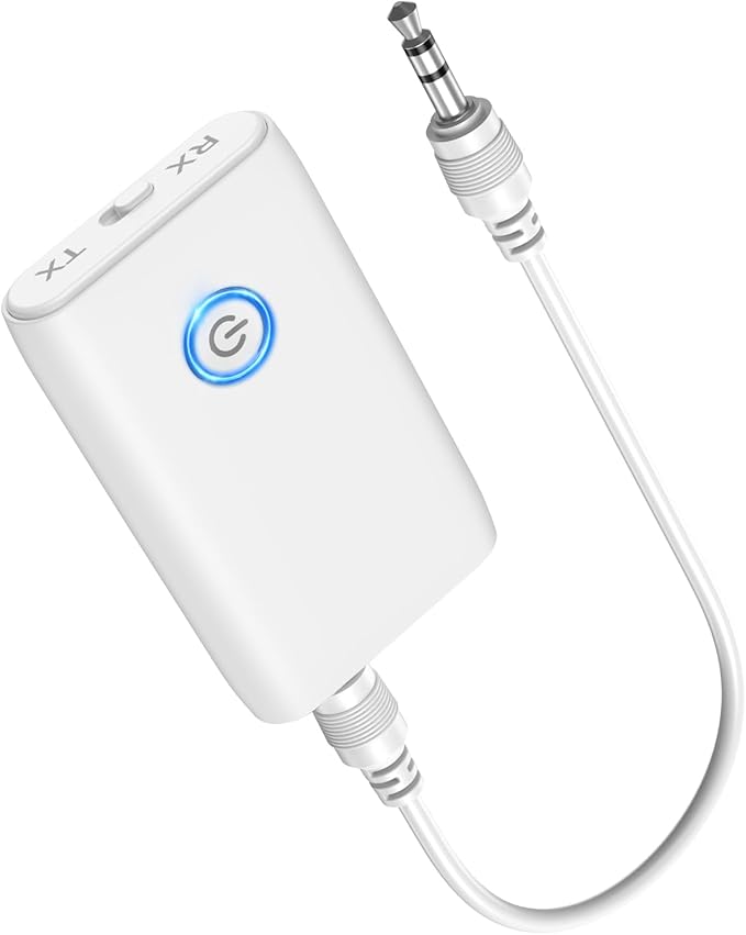 Ankilo Upgraded Bluetooth 5.3 Transmitter Receiver, 2 in 1 Wireless Bluetooth Adapter, Portable Aux Adapter for Car, Audio Receiver for Laptop, Radio, Headphones, Speakers, TV, White