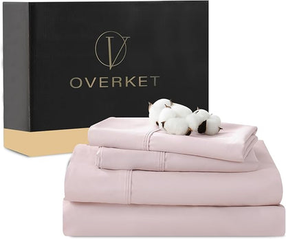 100% Egyptian Cotton Sheets King Size 4PCS 1000 Thread Count Sateen Weave Soft Breathable 16-Inch Deep Pocket （King,Light Pink）