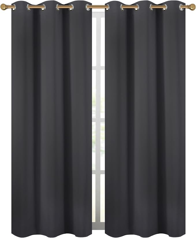 Diraysid Charcoal Grey Grommet Blackout Curtains - Image 2